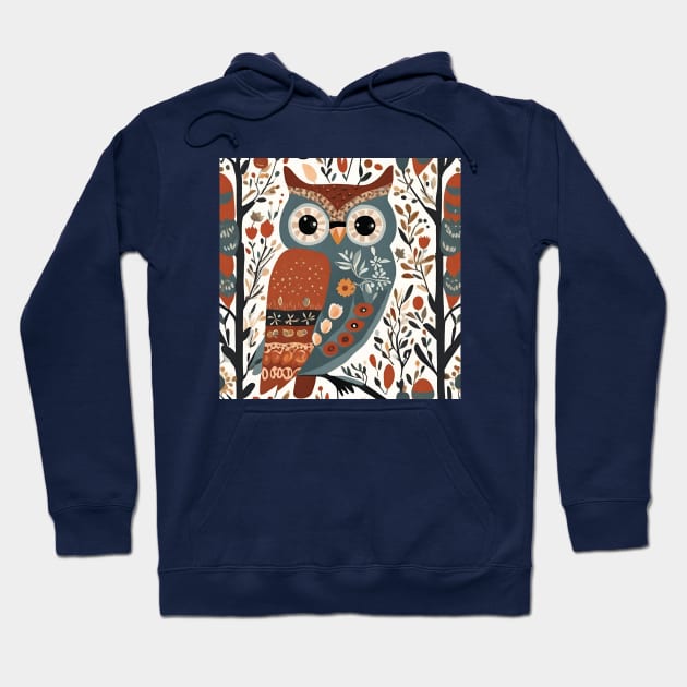 Forest Woodland Animal Scandinavian Folk Art Owl Hoodie by Tina